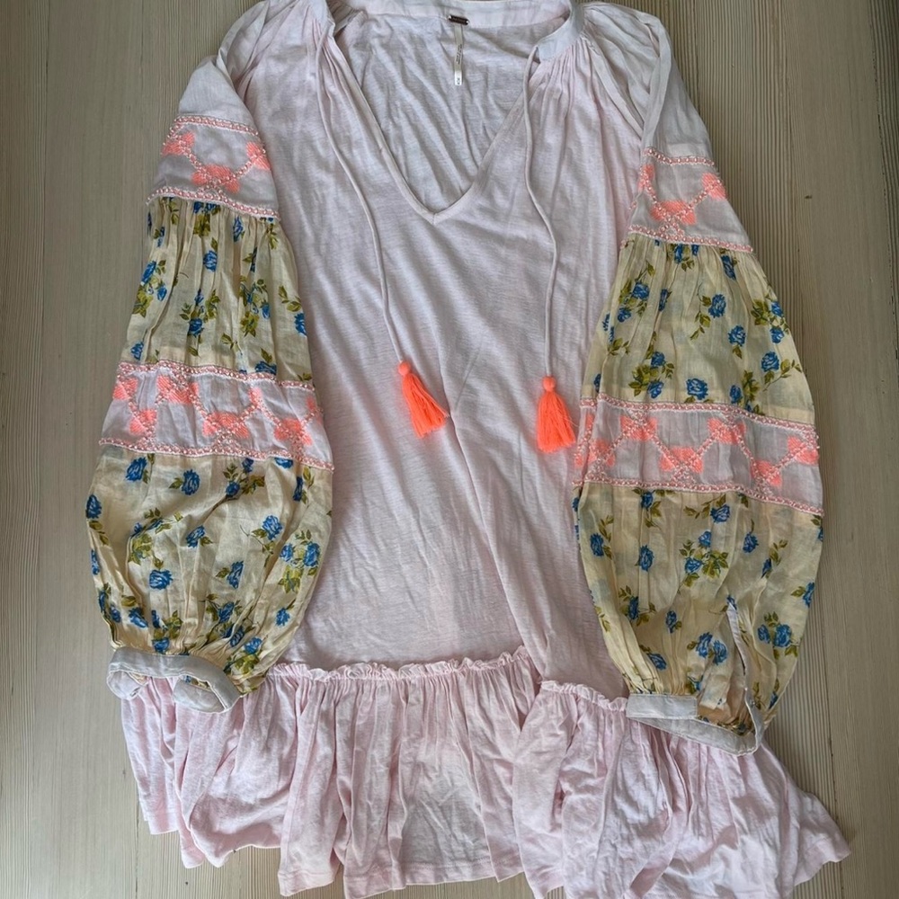 Free People Floral Sleeve Tunic with Tassels